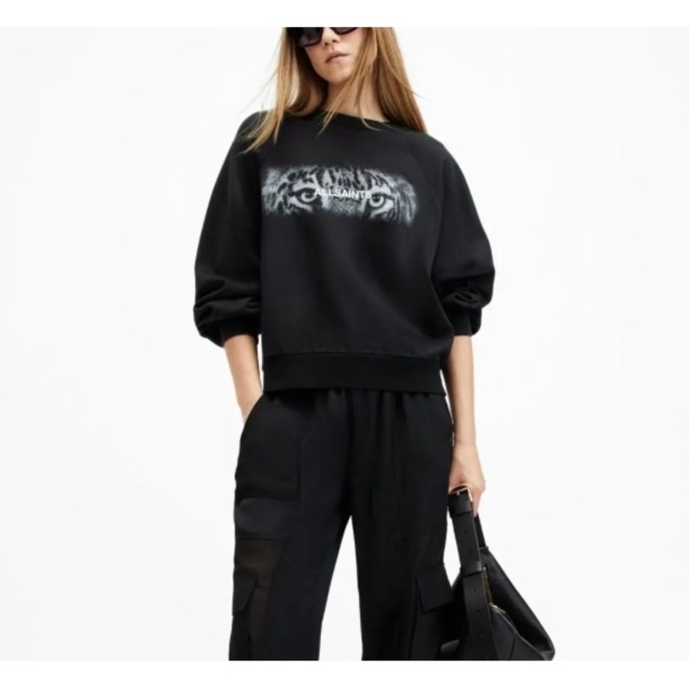 AllSaints Stare Sygni Black Tiger Eye Cutout‎ Organic Cotton Sweatshirt Medium